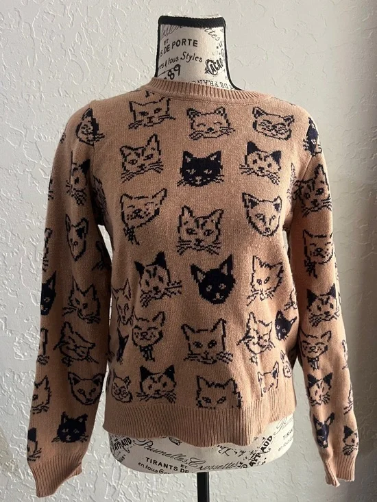 Boden Heather Jaquard Crewneck Sweater with Navy Cats. 🐈⬛ - Picture 3 of 3